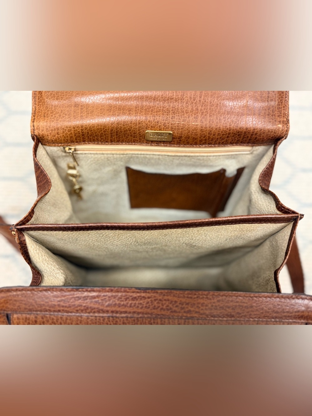 BALLY Vintage 90s Unisex Classic Brown Boar Leather 2-Way Top Handle W/ Org. Key - Picture 12 of 16